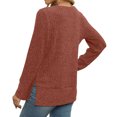 thumbnail image 4 of QUNYINEY Square Neck Womens T Shirts Red Solid Casual Long Sleeve Tops Pullover Split Hem Loose Ribbed Drop Shoulder T-Shirts, 4 of 7