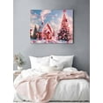thumbnail image 3 of Merry Christmas Canvas Print Wall Art Framed Canvas Art Wall Decor Pink House Candy Cane Snow Christmas Tree Pictures Painting Morden Artwork for Living Room Bedroom, Ready to Hang - 16"x20", 3 of 6