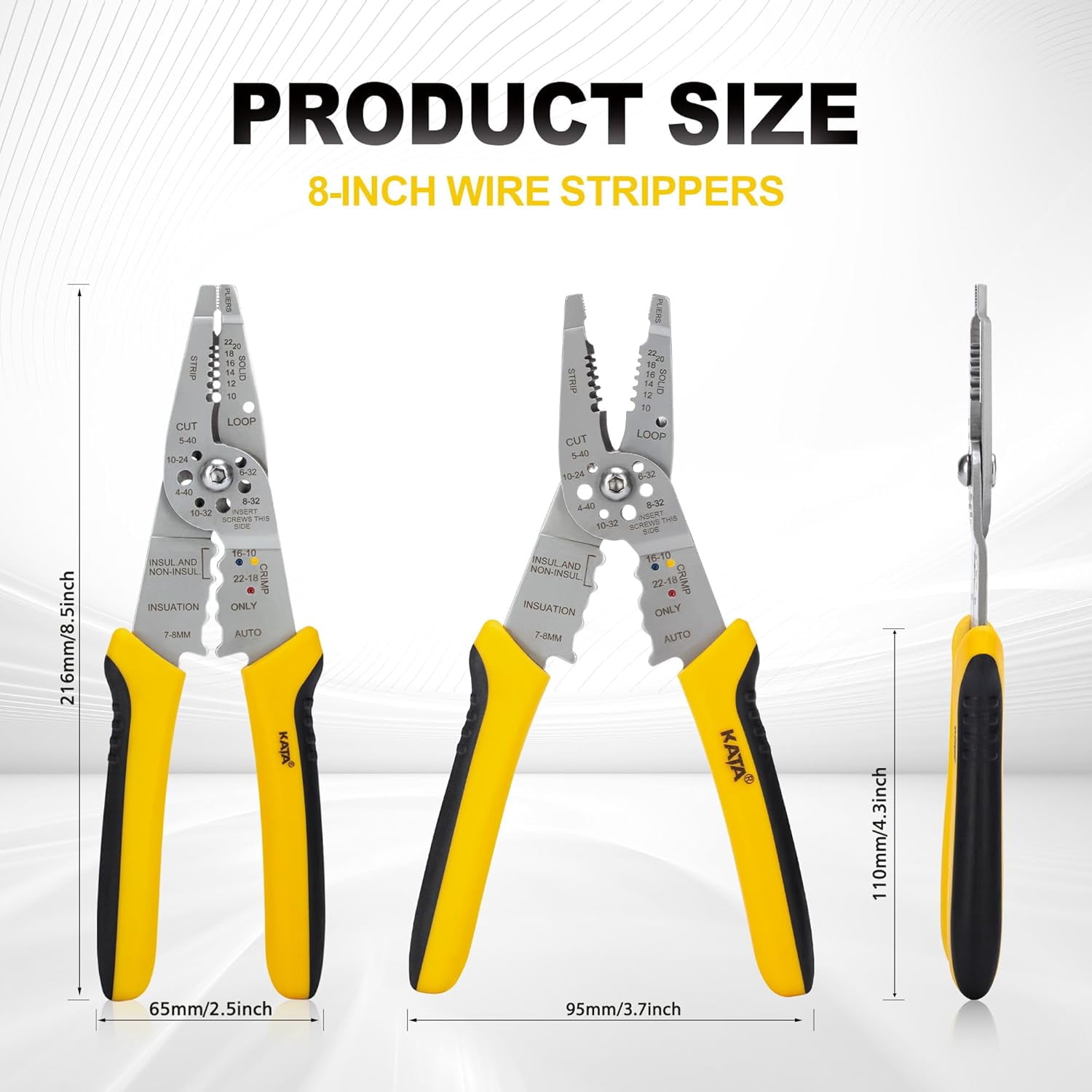 8-Inch Wire Stripper Tool - Professional Wire Stripping, Cutting & Crimping Pliers for 10-22 AWG Solid & Stranded Wire - Heavy Duty Electrician Hand Tool with Non-Slip Grip