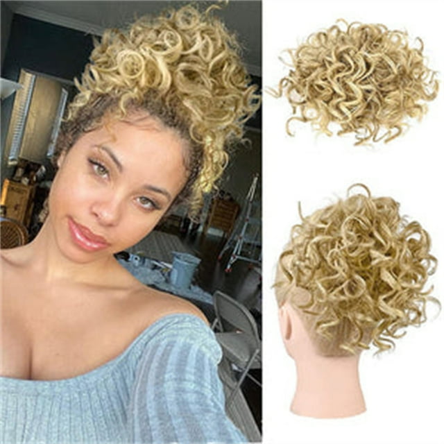 Bradem Wig Elastic Drawstring Curly Bun Hairpiece - Short Loose Curly High-Temperature Silk, Messy Hair Bag with Drawstring, Elastic Ponytail Rope for Curly Hair