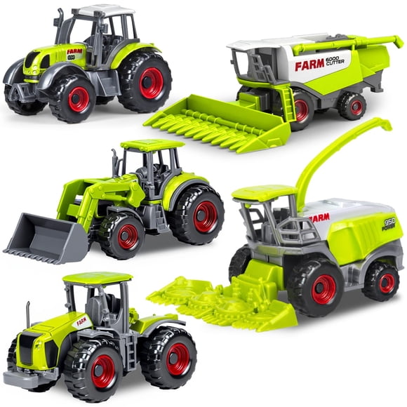 Tractor agrícola de juguete fundido a presión, paquete de 5, con cosechadora combinada para niños de 3 años o más