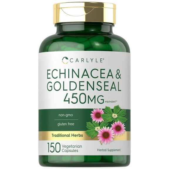 Echinacea Goldenseal Capsules 450mg | 150 Count | Vegetarian, Non-GMO, Gluten Free | by Carlyle