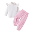 thumbnail image 1 of Odeerbi 1-5 Años Niñas Conjuntos de Algodón Punto Elástico Cuello Alto Tops Cargo Pantalones Conjunto de Dos Piezas, 1 of 9