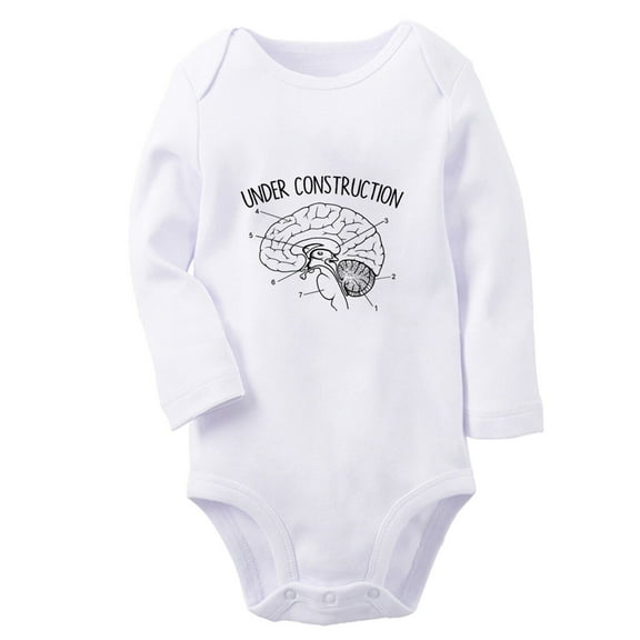 Babies Under Construction Funny Rompers, Newborn Baby Unisex Bodysuits, Infant Jumpsuits, Toddler 0-12 Months Kids Long Sleeves Oufits (White, 6-12 Months)