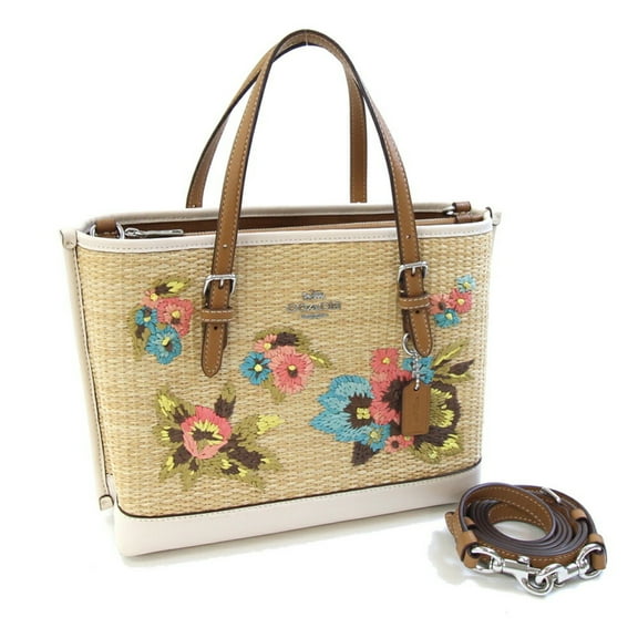 Pre-Owned Coach Mori Tote 25 Handbag CJ574 Natural Ivory Brown Straw Leather Shoulder... (Good)