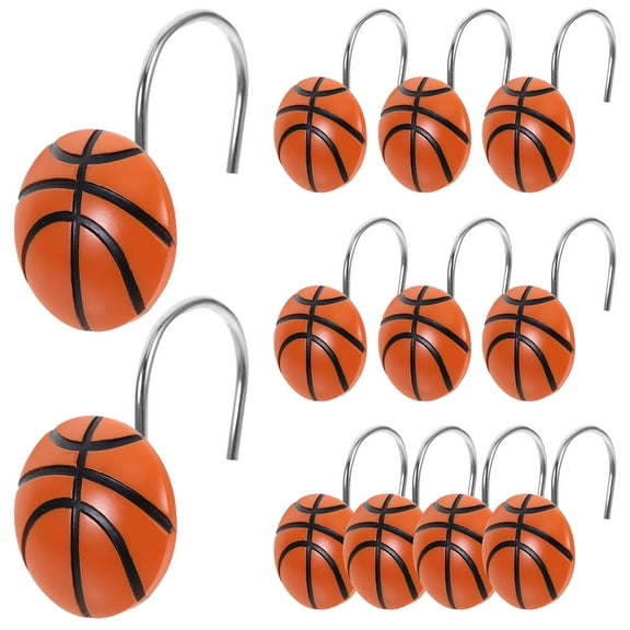FRCOLOR 12pcs Shower Curtain Hooks Rings Decorative Basketball Shower Curtain Rings Stainless Steel Round Shower Rings Hangers Decoration