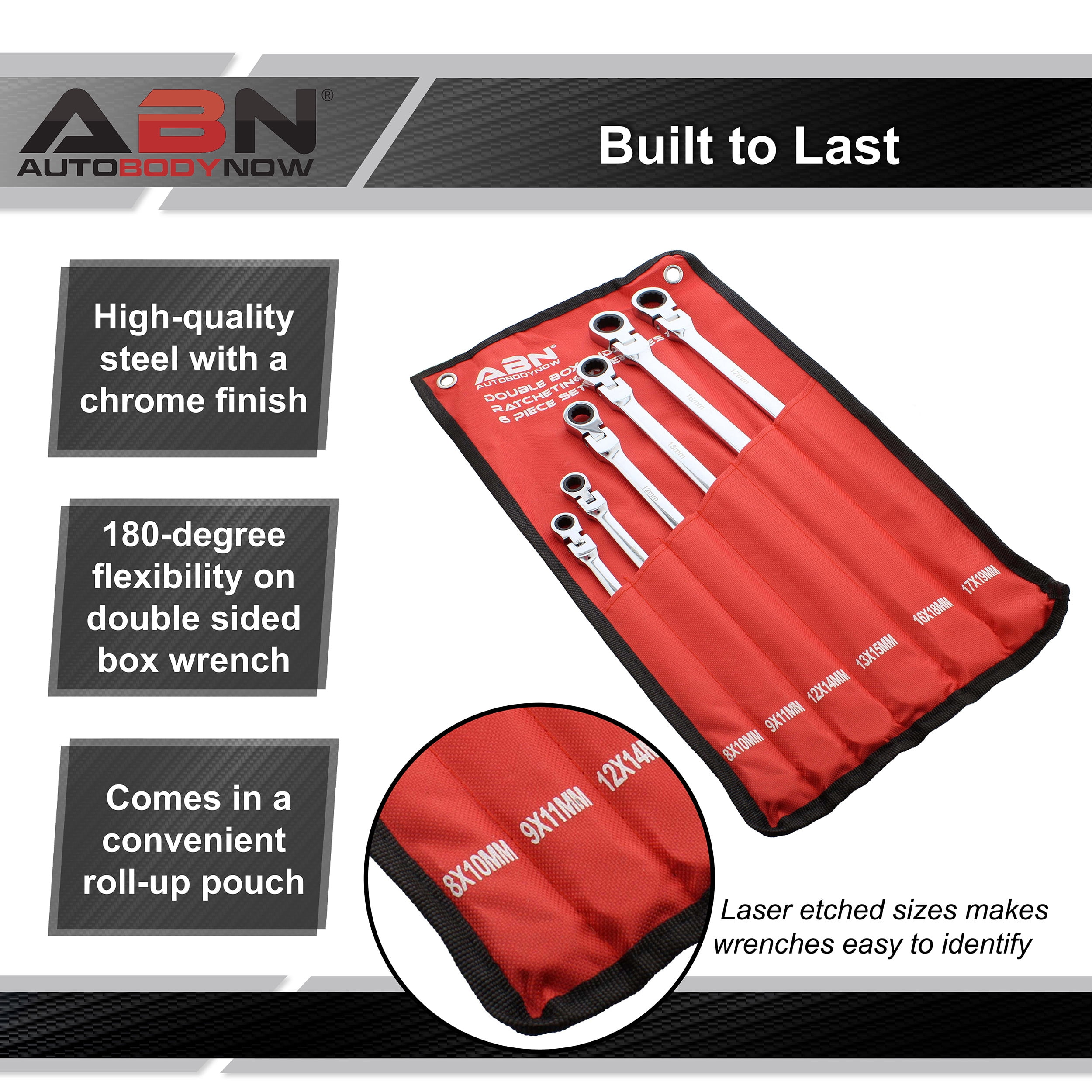 ABN Flex Head Ratcheting Wrench Set - 6-Piece Double Box End Wrench Set