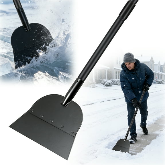 IHOMEPARK Ice Snow Scraper - Multifunctional Garden Flat Shovel Floor Scraper with Metal Sharp Blade for Lawn Edging, Heavy Duty Weed Scraper Tool, 80", Black