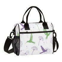 FORMRS Insulated Lunch Bag Unisex Large Capacity with Shoulder Strap, Purple Birds
