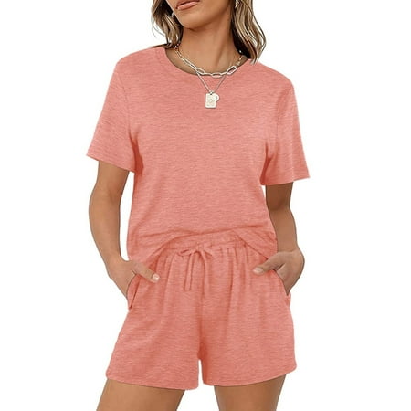 

Voguele Women Sleepwear Drawstring Lounge Sets Elastic Waist Nightwear Sleep Pjs 2 Piece Outfits Pajamas Light Pink L