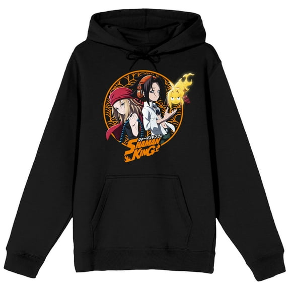 Shaman King Yoh Anna & Amidamaru Spirit Ball Long Sleeve Men's Black Hooded Sweatshirt-XXL
