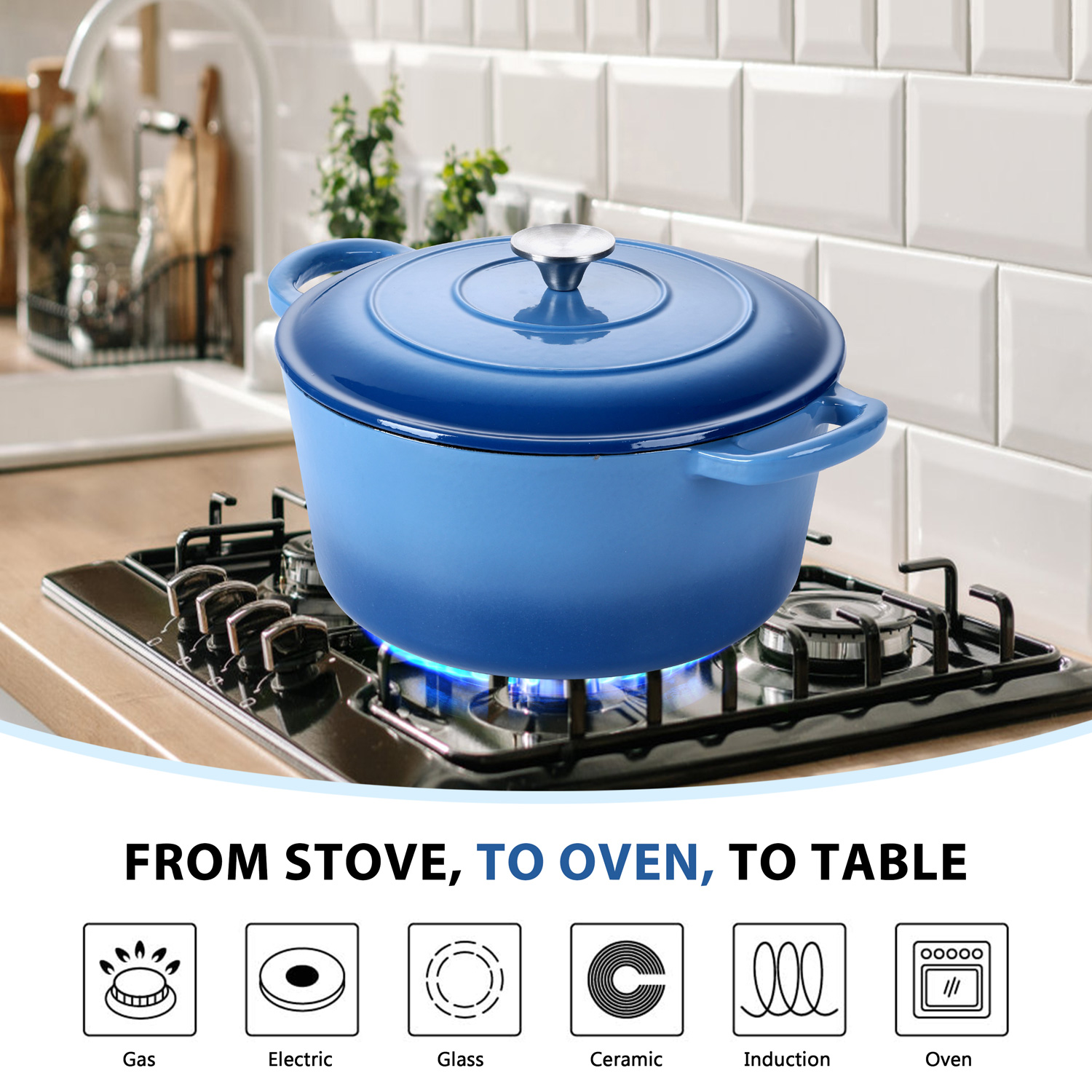 Coliware 6-Quart Enameled Cast Iron Dutch Oven, Blue photo 6