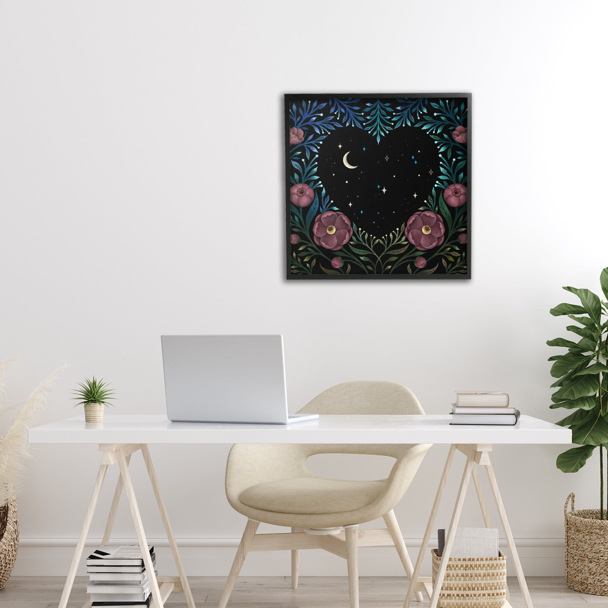 Stupell Industries Heart Night Sky Garden Black Framed Giclee Art, design by Episodic Drawings
