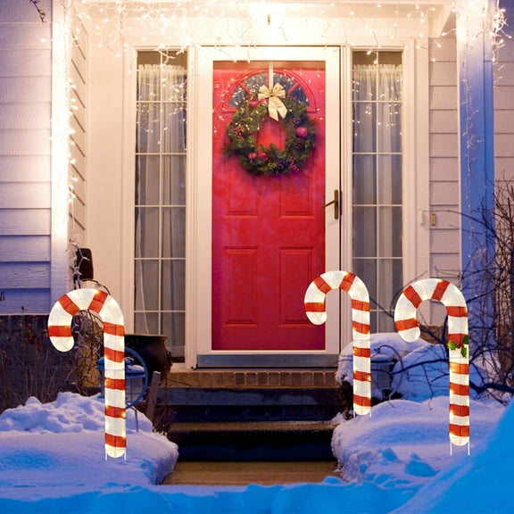 LYYHTY 3 PCS Pre-Lit Candy Canes 31.5"H Xmas Yard Signs with 75 LED Lights, Weatherproof Christmas Decorations for Indoor & Outdoor, Garden, Lawn, Porch