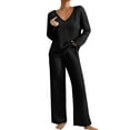 thumbnail image 2 of 2 Piece Outfits for Women Long Sleeve Knit Sweater Top and Wide Leg Pants Ribbed Lounge Matching Set Fall Winter Black L, 2 of 7