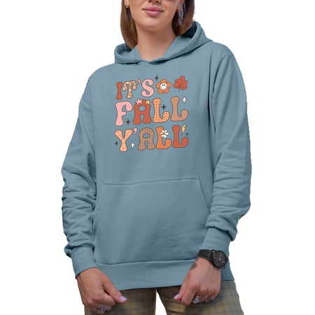 It's Fall Y'all, Retro Autumn Art Merch Gift, Light Blue Hooded Sweatshirt or Hoodie, Small