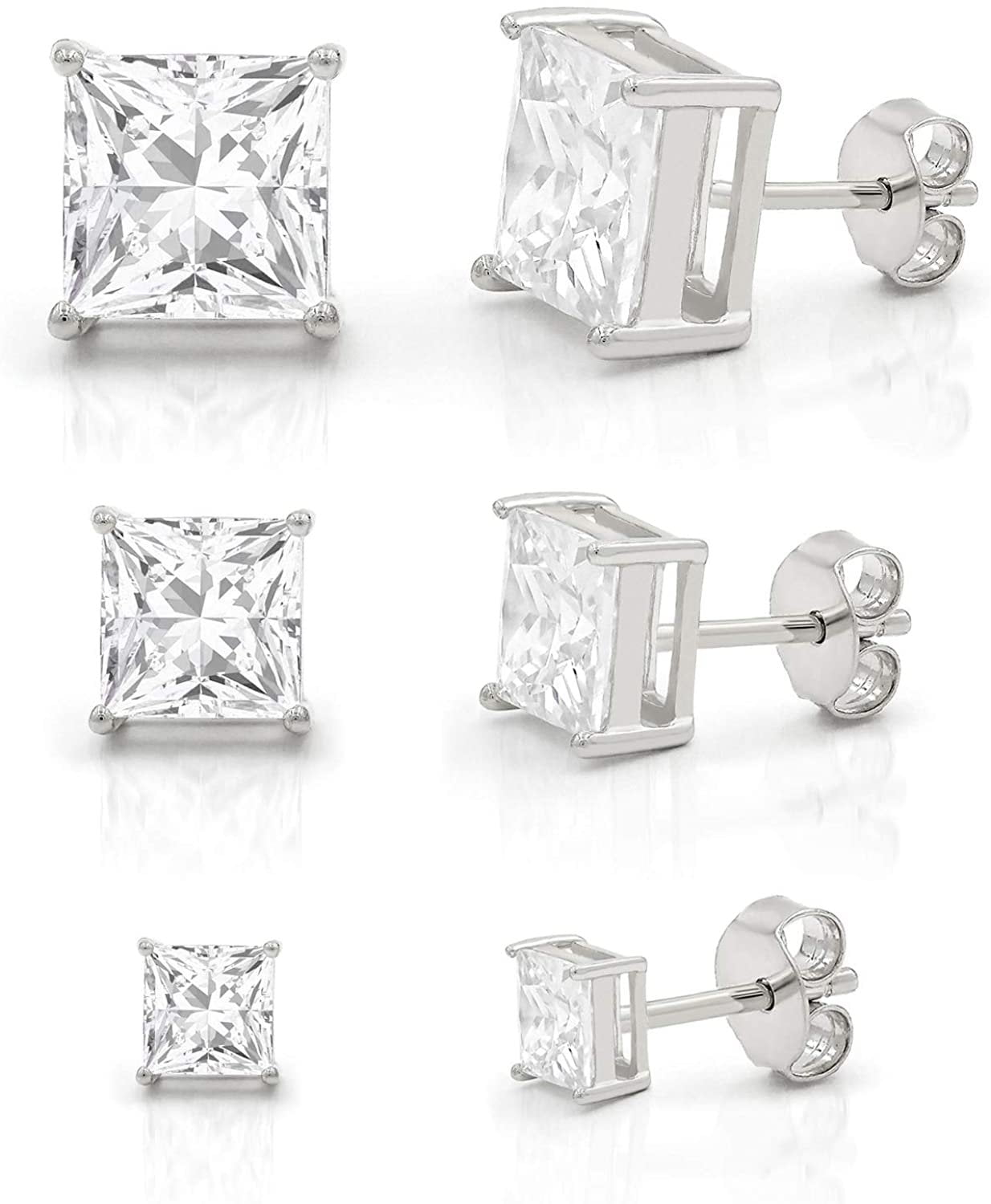 14k Gold Butterfly Backings & Sterling Silver Basket Settings Heart Cubic Zirconia Simulated Sapphire Stud Earrings 1.50ctw 