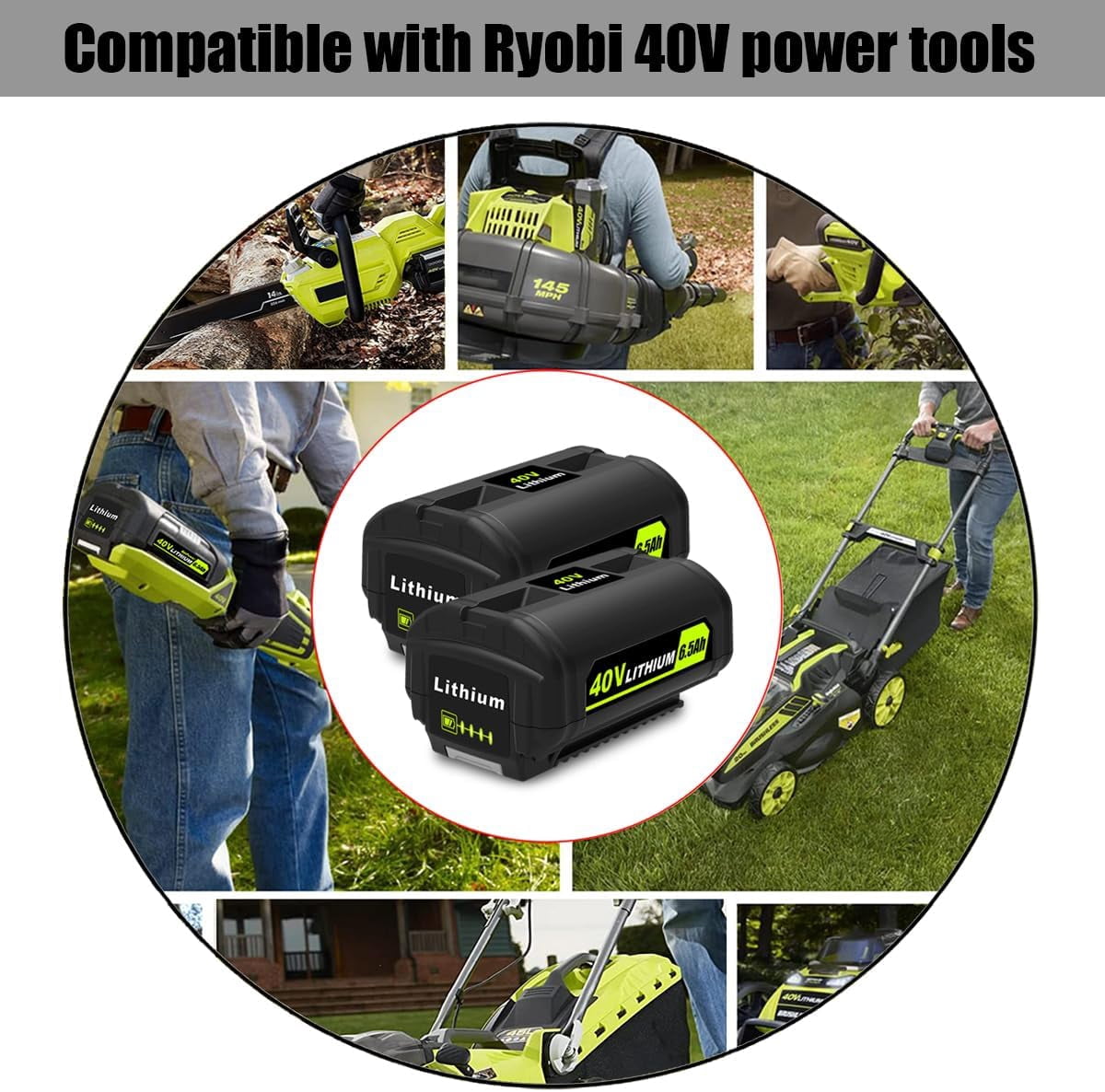 2 Pack OP4040 40V 6.5Ah Battery Replacement for Ryobi 40V 4Ah Battery OP4040 5Ah OP4050A 6Ah OP40601 OP4060A1 OP40602 2Ah OP40201 Compatible with Ryobi 40V Lithium Battery 4Ah 5Ah 6Ah