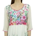 thumbnail image 2 of Bimba Women's Floral Print White Anarkali Flared Classic Blouse Kurti Kurta-4, 2 of 5