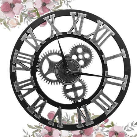 PBPBOX Plated Silver Industrial Wall Clock Decorative Hanging Clock
