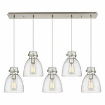Innovations Lighting  Newton Bell - 5 Light 8" Cord Hung Linear Pendant Seedy/Brushed Satin Nickel
