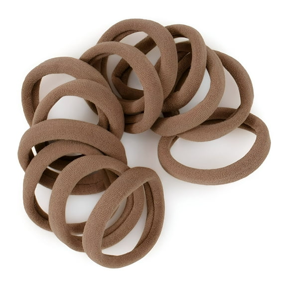 VANIDO Light Brown Hair Ties - Extra Gentle Soft and Stretchy Nylon Fabric Ponytail Holders - 12 Pack
