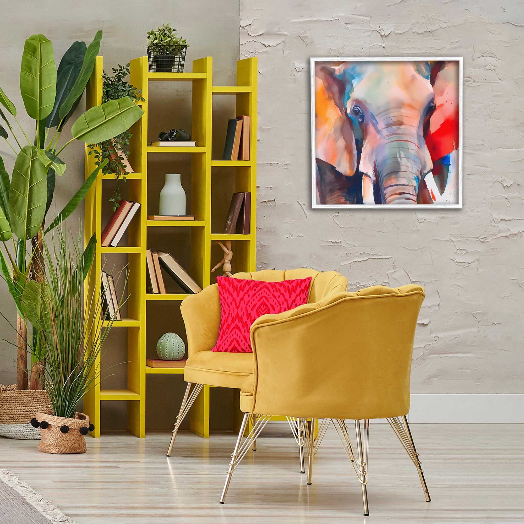 Stupell Industries Close Up Elephant Face Animals & Insects Painting White Framed Art Print Wall Art, 24 x 24
