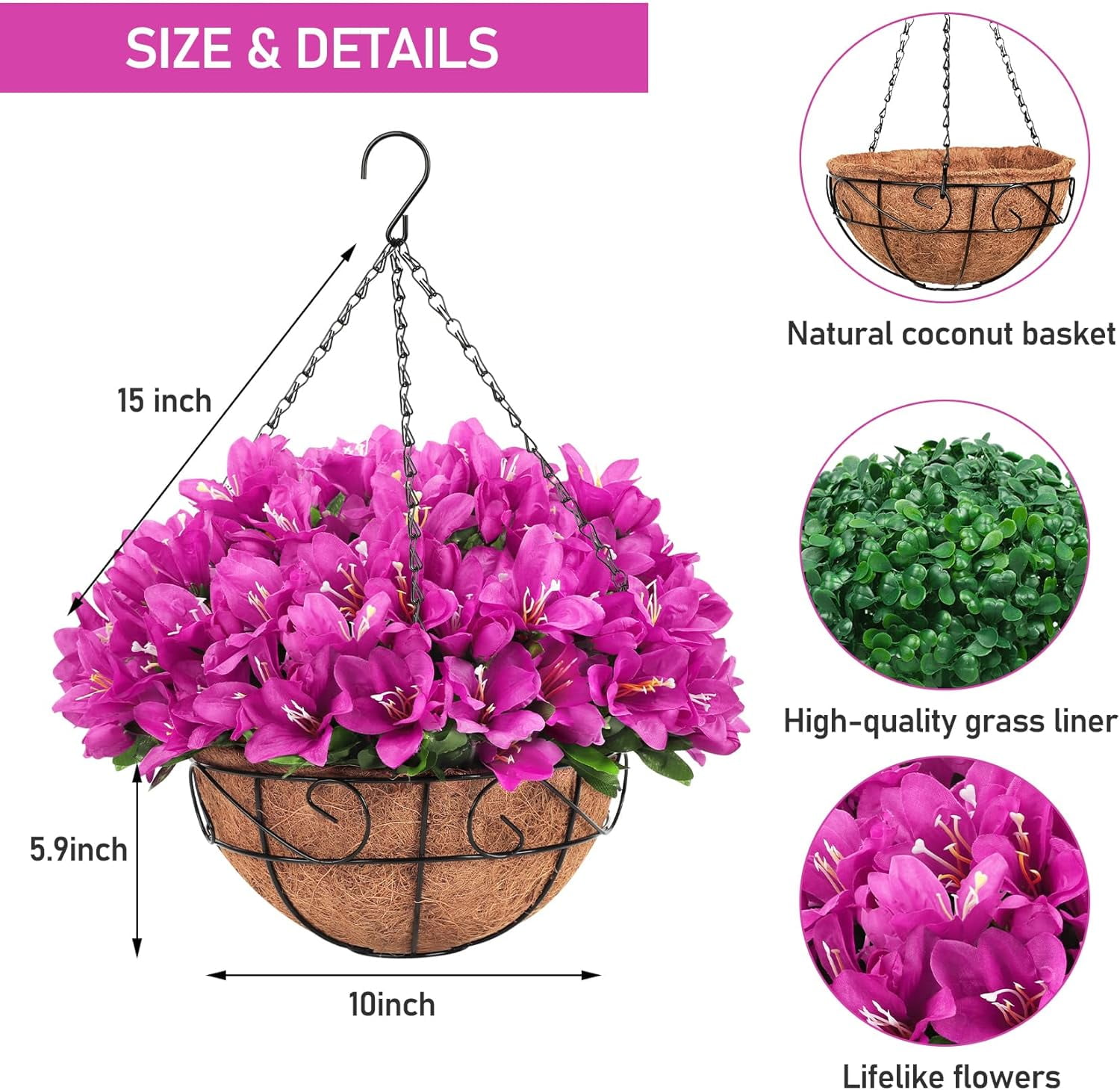 Outdoor Artificial Morning Glory Bush Patio Lawn Garden Hanging Basket with Chain Flowerpot