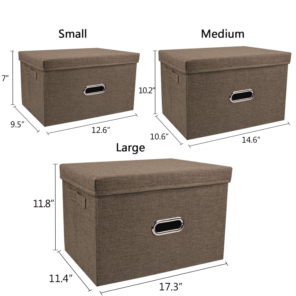 Collapsible Fabric Storage Bin With Handle Lid Foldable Box Linen Large Container Organizer For Home Clothes Storage, Coffee