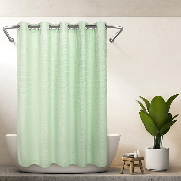 Hotel Grade No Hooks Needed Shower Curtain with Snap in Liner,Water Repellent, Machine Washable (Green Light, 71"x74"(W/Liner))