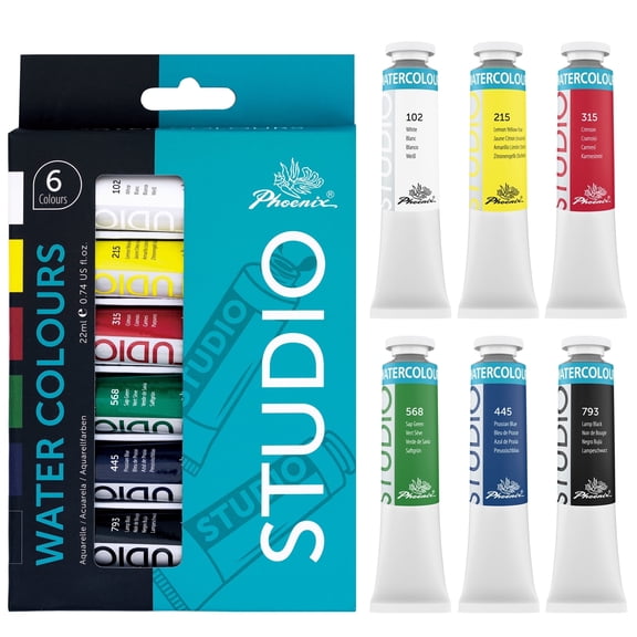 PHOENIX Watercolor Paint Tubes 6x22ml / 0.74 fl oz Non-Toxic Water Color Paint Adult Set, Watercolors Painting Supplies Art Paints for Beginners