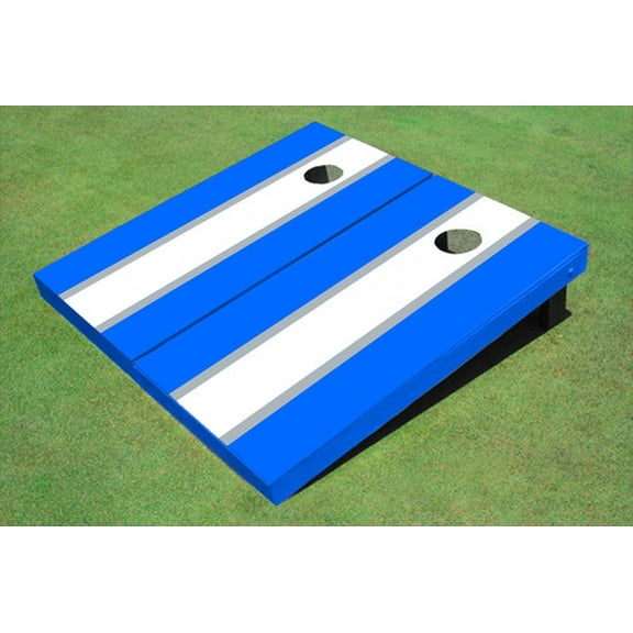 White And Royal Matching Long Stripe Custom Cornhole Board