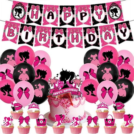 Pink Princess Birthday Party Decorations, Pink Princess Birthday Party Supplies, Pink Princess Themed Decoration Include Pink Princess Banner Cake Toppers Cupcake Toppers Balloons