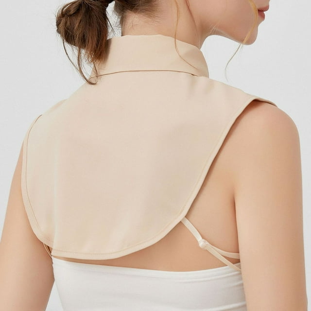 Women Solid Ruffle Detachable Blouse with False Collar Half Elastic Waist Shirt Collar