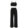 thumbnail image 5 of Coduop Women 2 Piece Outfit Set Sleeveless Sling Cami Top Pleated Pants Suit Matching Lounge Set, 5 of 8