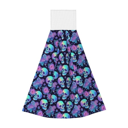 

Jgfou starry sky Skull flower Print Coral Fleece Microfiber Hanging Hand Towel Soft Premium Dishcloths Multi-Purpose Dust and Stain Removal Cleaning Supplies