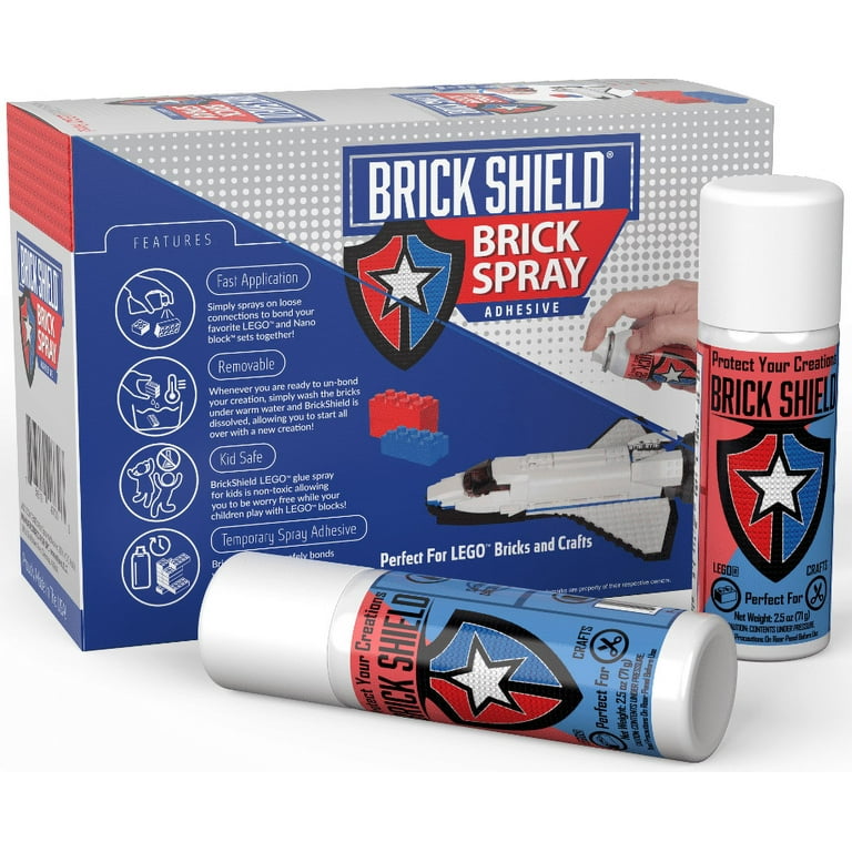 BrickShield Plastic Brick Glue Spray - Temporary Glue for Bricks, Blocks,  and More. Non-Toxic! Made in USA! : : Toys & Games