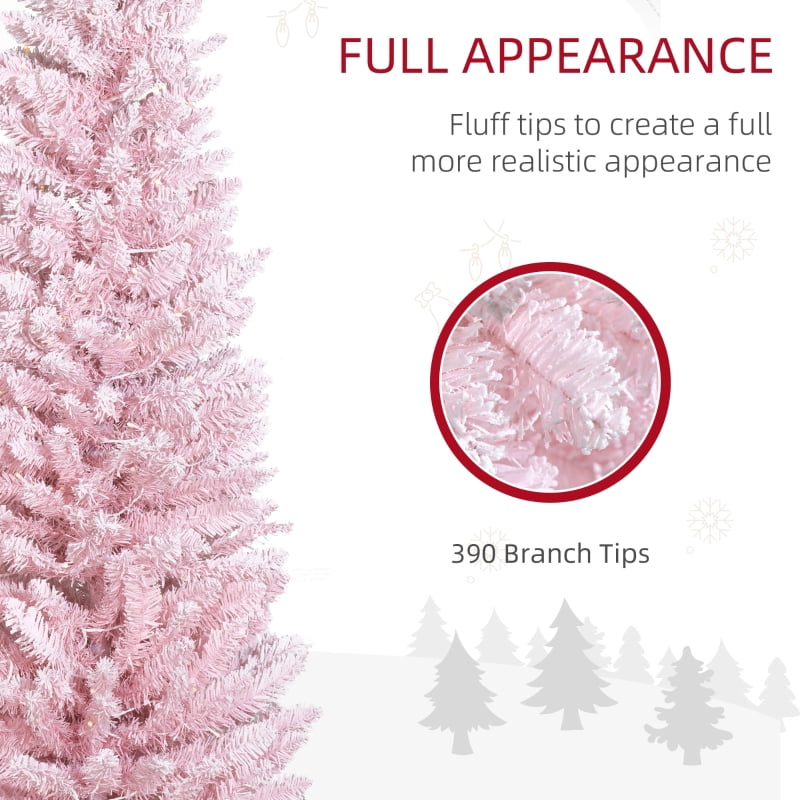 Alvantor Christmas Tree Pre-Lit Pencil with Warm White LED Lights 21.75"x21.75"x72" 6ft Pink