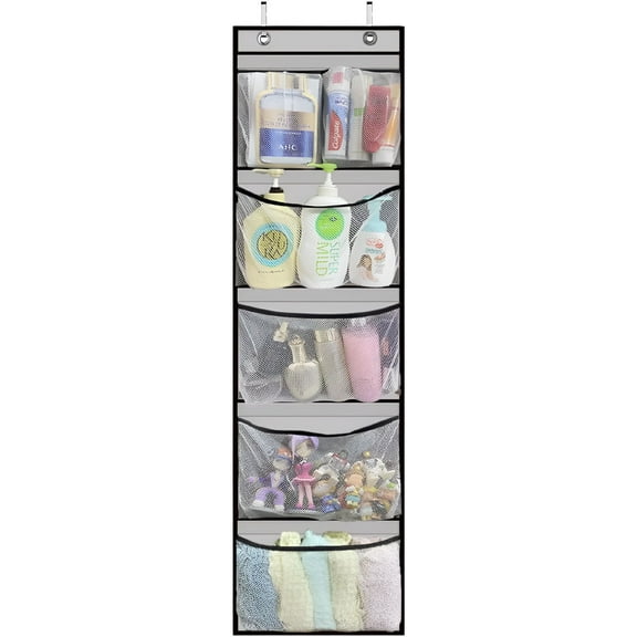 ACDANC Mesh Shower Organizer,Hanging Shower Caddy with Pockets and Hook over Curtain Rod. RV’s or Camper Bathroom Organizer and Storage for Shampoo,Conditioner or Bath Supplies