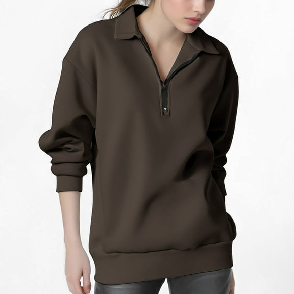 Xcmzpl Womens Zip Up Sweatshirts Basic Solid Color Round Neck Sweatshirt Holiday Pullover Tops Tunic Long Sleeve T-shirts Early Fall Fashion