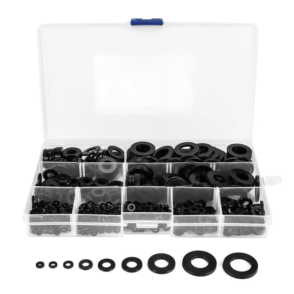 600Pcs Black Nylon Flat Washer Assortment Kit for M2 M2.5 M3 M5 M6 M8 M10 M12 Plain Repair Washer Furniture Gasket Kit,600 * Flat Washers With Box,black