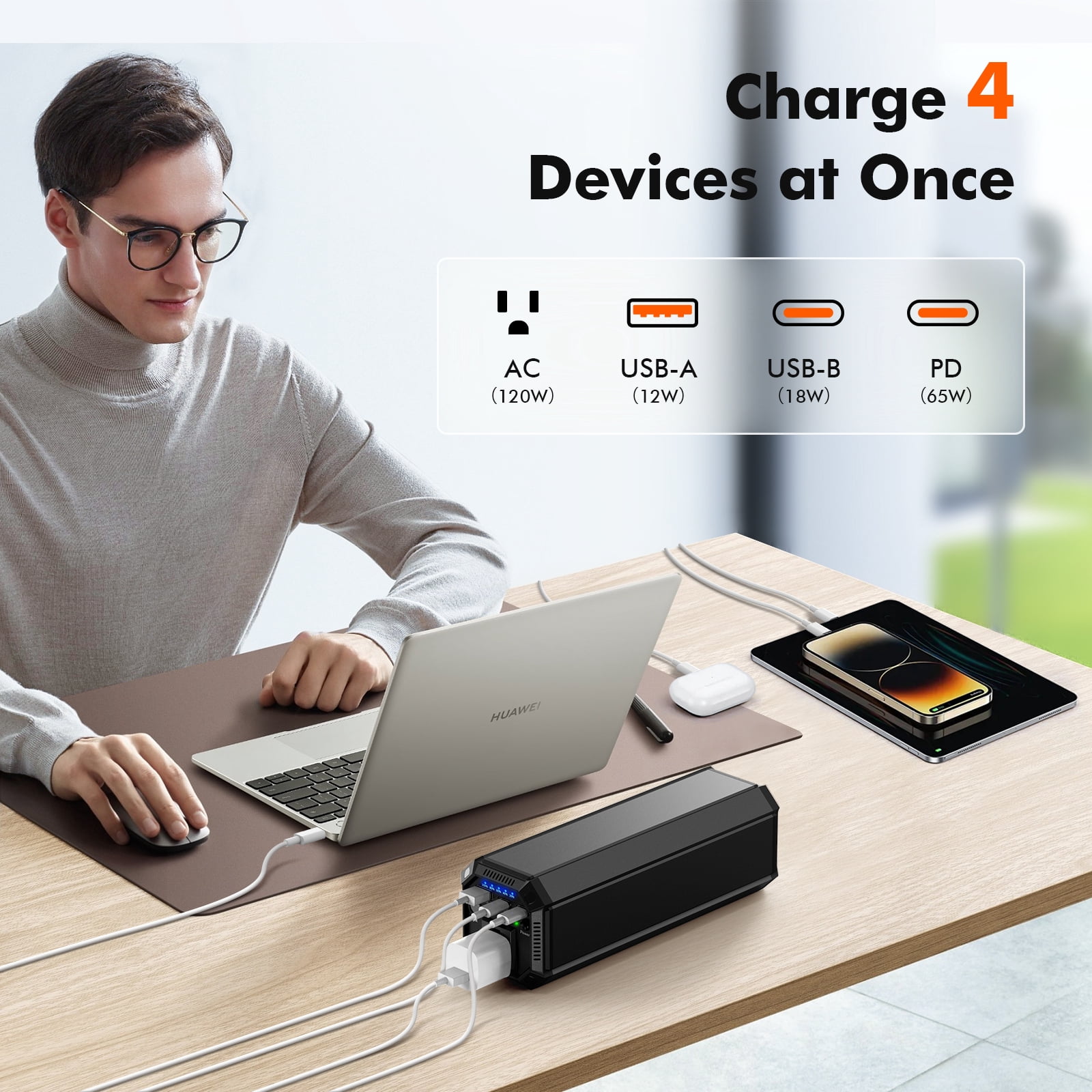 PADJYYUSZ N55 Portable Power Pack with Built-In Wall Plug, 31200 mAh，Fast charger