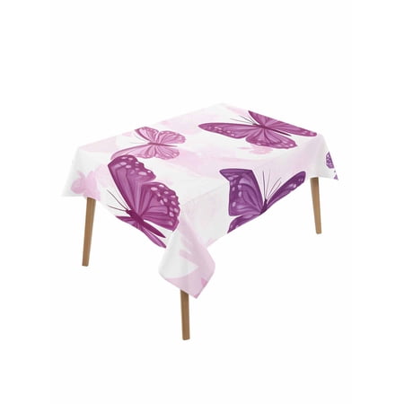 Purple Butterfly Table Cloth 60x84 Inch Rectangle Cartoon Cute Style Waterproof Tablecloth Washable Table Cover for Party Picnic Dinner Decor