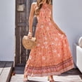 thumbnail image 3 of Vestido floral estampado bohemio sin mangas crisscross backless diseño volantes dobladillo Maxi vestido para boda fiesta de vacaciones naranja S, 3 of 6