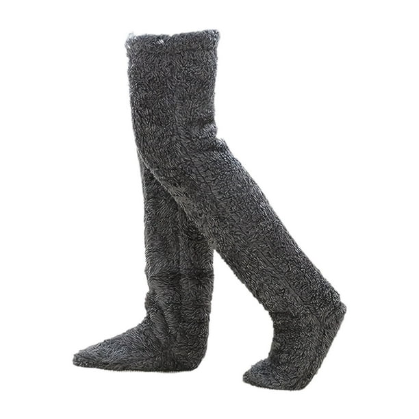 Calcetines altos por encima de la rodilla para hombre y mujer, calcetines para botas, pantuflas de felpa suaves, medias para piernas Longitud de pierna 55cm