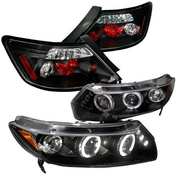 Spec-D Tuning LED Black Projector Headlights   LED Driving Bumper Fog Lamp Compatible with Honda Civic 2Dr Left   Right Pair Headlamps Assembly