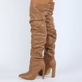 thumbnail image 3 of Slouchy Thigh High Boots for Women Sexy Leather Pointed Toe Pumps Heels Over The Knee Tall Boots with Zipper Brown, 3 of 7