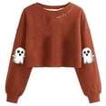 thumbnail image 1 of Ailaofu Women's Ghost Skull Crop Sweatshirt Fall Halloween Lantern Long Sleeve Pullover Spooky Season Sweatshirt, 1 of 2
