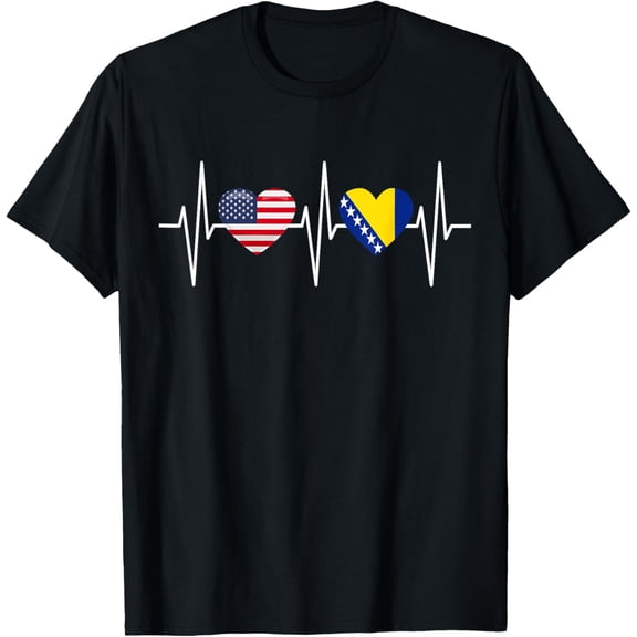 men and women can wear,USA Bosnia and Herzegovina Shirt America Bosnian Flag Heart T-Shirt