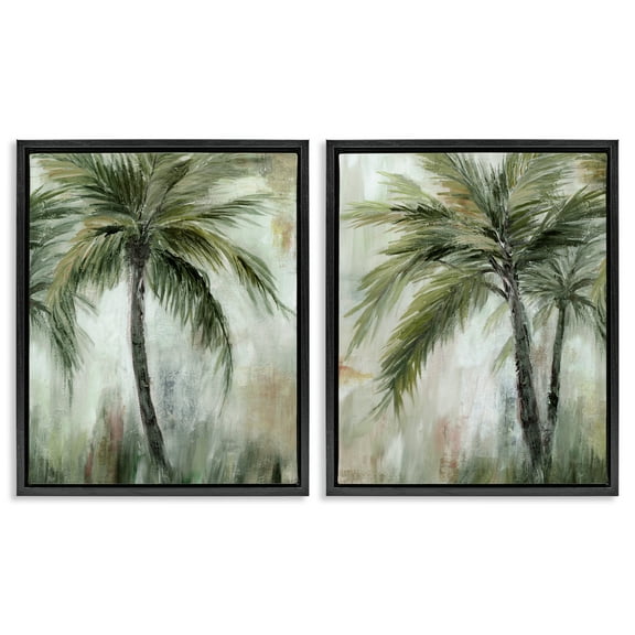 Stupell Industries Palm Trees Impressions Plants & Flowers Painting Black Floater Framed Canvas Art Print Wall Art, 17 x 21, Set of 2